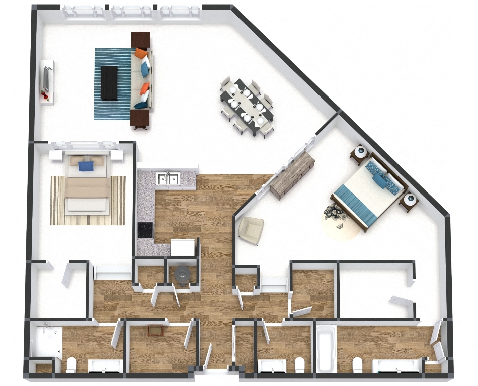 Floor plan for 2 beds, 2.5 baths, 1690 sqft